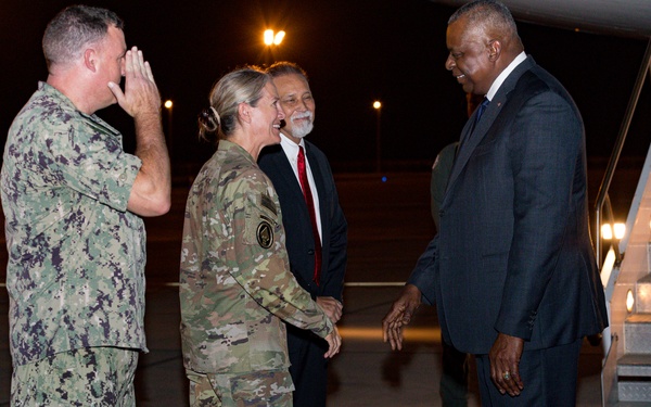 Secretary of Defense Lloyd J. Austin lll arrives at Camp Lemonnier, Djibouti