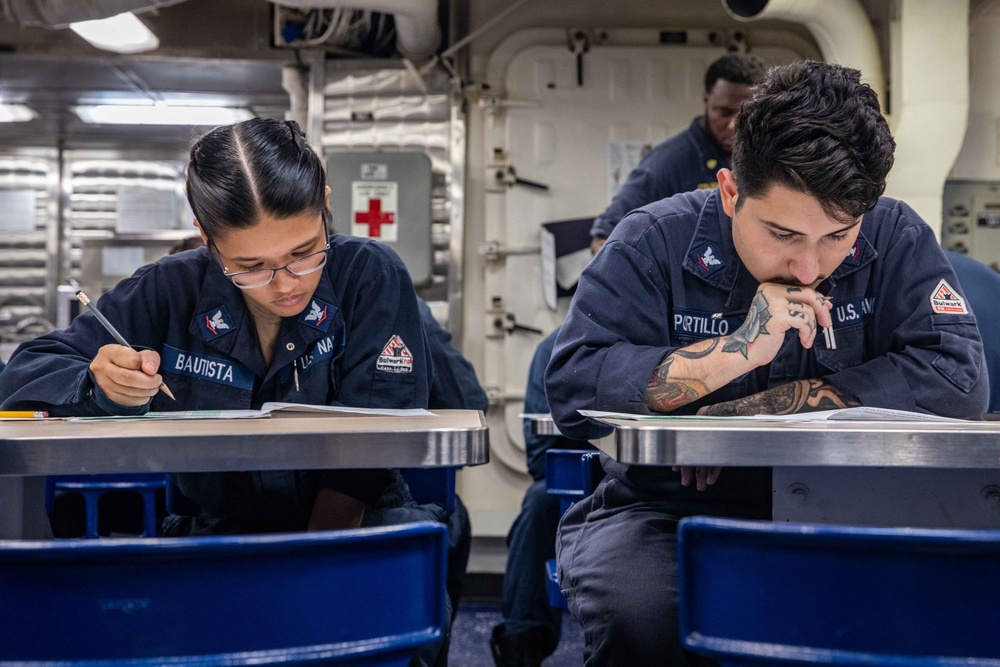 USS McFaul Sailors Take  Navy-Wide Advancement Exam