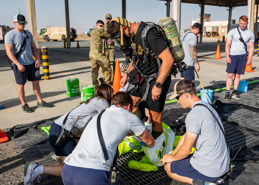 386th AEW Fire Dept. Conducts HazMat Training