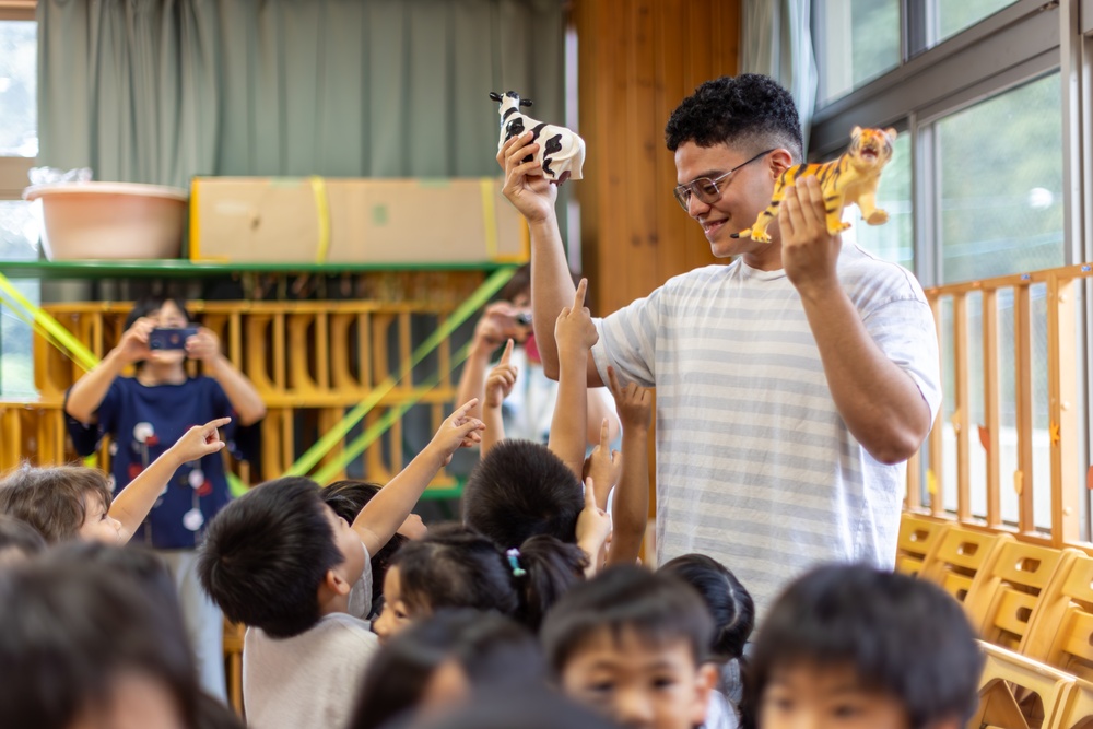 Head, shoulders, knees and toes: U.S. Marines from Marine Corps Air Station Iwakuni visit local preschools