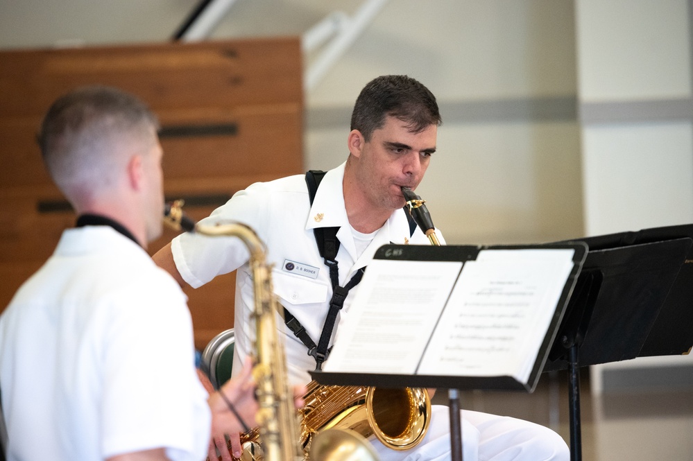 U.S. Navy Band Saxophone Quartet performs a Music in the Schools concert