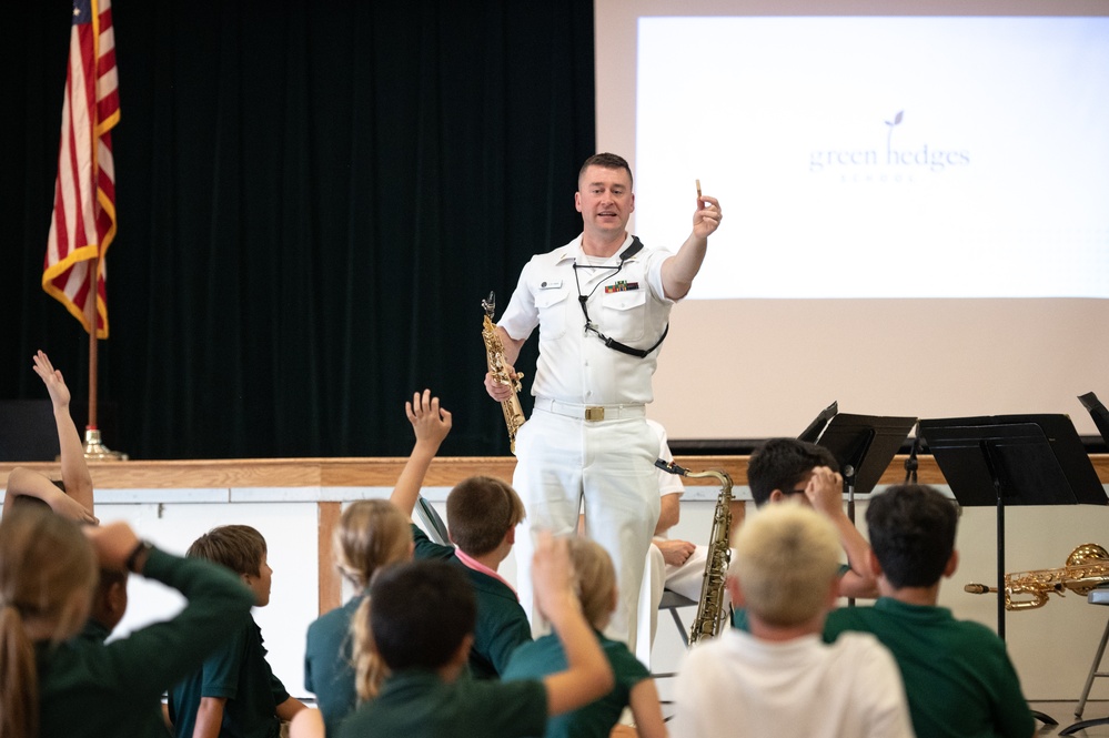 U.S. Navy Band Saxophone Quartet performs a Music in the Schools concert