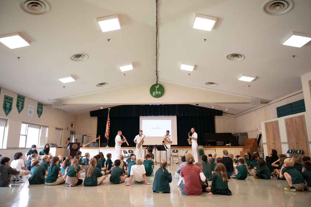 U.S. Navy Band Saxophone Quartet performs a Music in the Schools concert