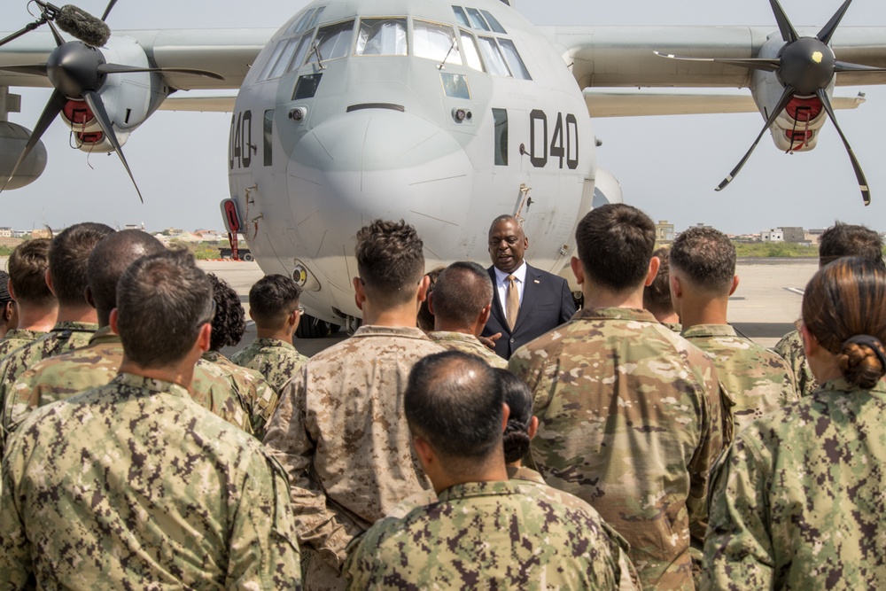 Secretary of Defense Meets Troops at Camp Lemonnier