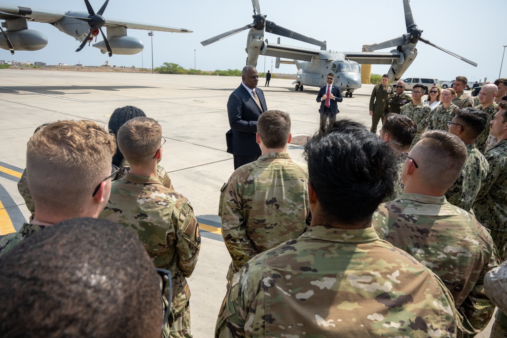 Secretary of Defense Meets Troops at Camp Lemonnier