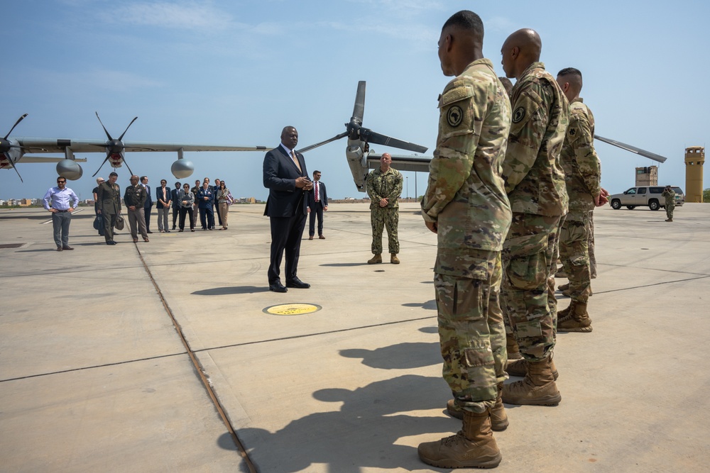 Secretary of Defense Meets Troops at Camp Lemonnier