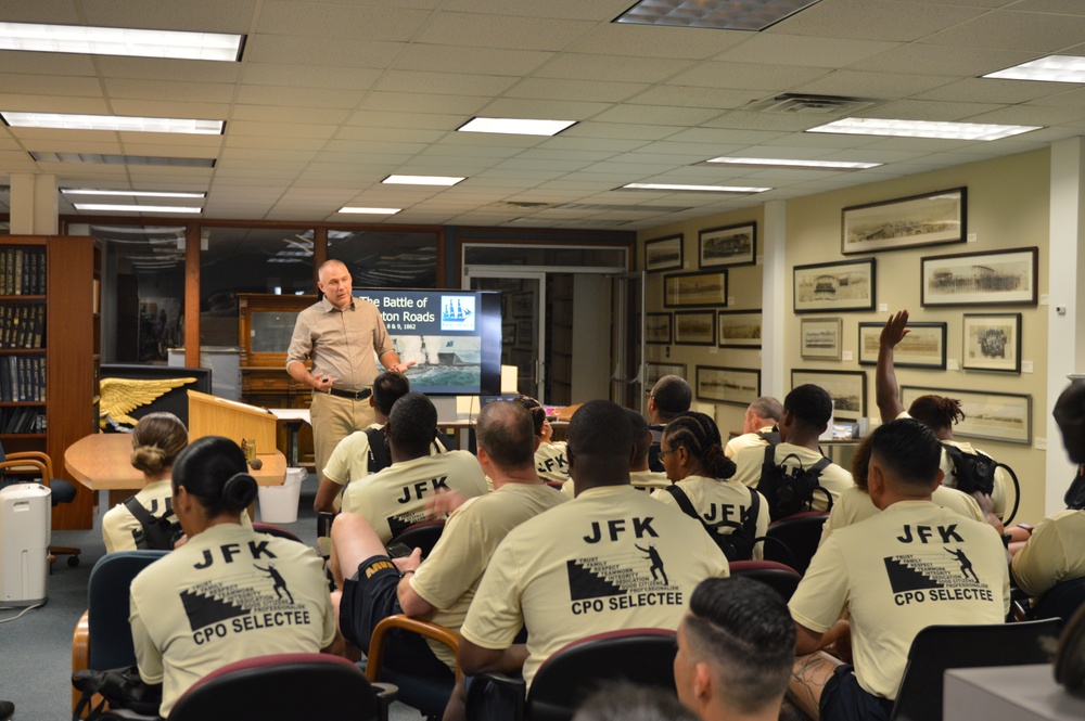 Chief Petty Officer selectees assigned to PCU John F. Kennedy (CVN 79) participate in history program at Hampton Roads Naval Museum