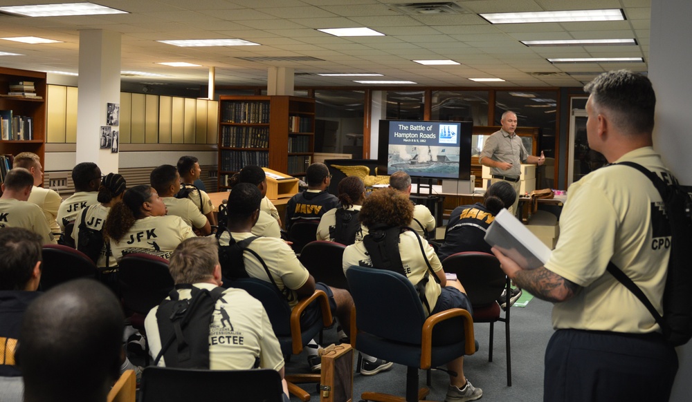 Chief Petty Officer selectees from PCU John F. Kennedy (CVN 79) participate in history program provided by the Hampton Roads Naval Museum