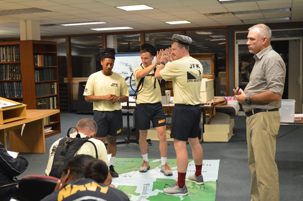 Chief Petty Officer selectees from PCU John F. Kennedy (CVN 79) participate in history program provided by the Hampton Roads Naval Museum