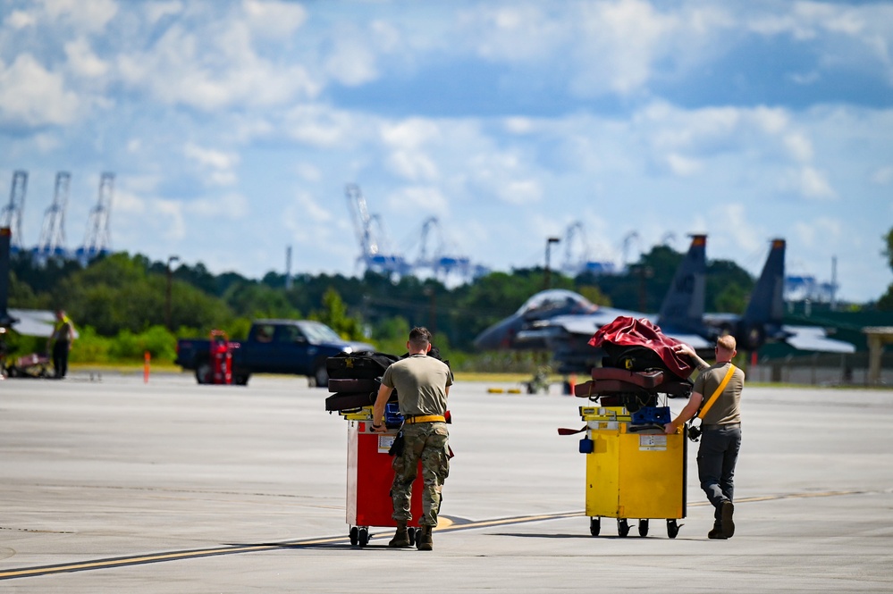 F-35 Lightning IIs and F-15C Eagles arrive at Air Dominance Center for WIlliam Tell 2023