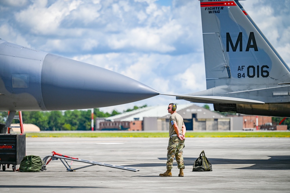 F-35 Lightning IIs and F-15C Eagles arrive at Air Dominance Center for WIlliam Tell 2023