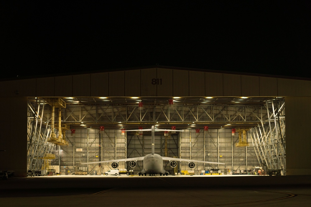 C-5M Super Galaxy aircrew and maintainers at Travis AFB