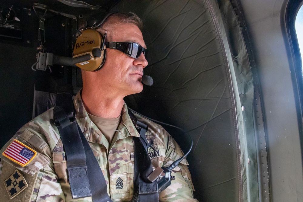 FORSCOM CSM T.J. Holland rides inside UH-60M Black Hawk