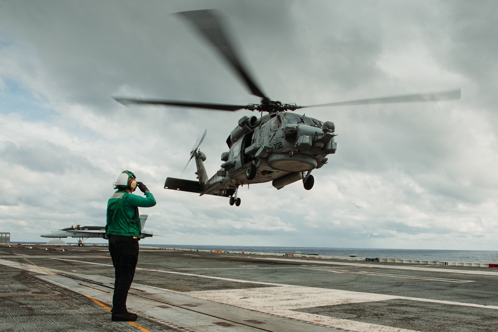 George Washington Commanding Officer Flies MH-60R Sea Hawk Helicopter