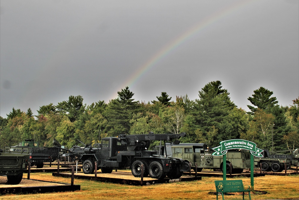 Rainbow over Fort McCoy's historic Commemorative Area