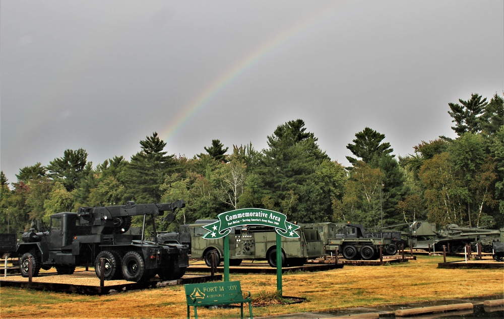 Rainbow over Fort McCoy's historic Commemorative Area