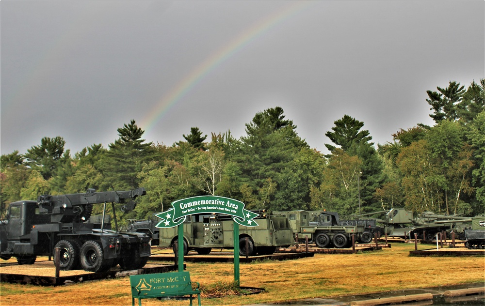 Rainbow over Fort McCoy's historic Commemorative Area