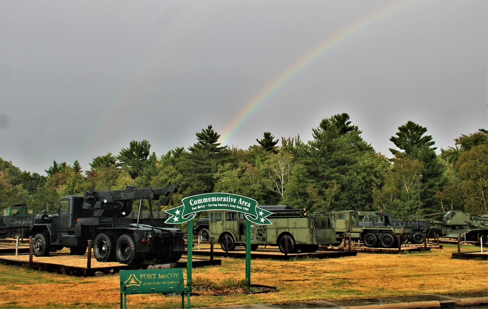 Rainbow over Fort McCoy's historic Commemorative Area