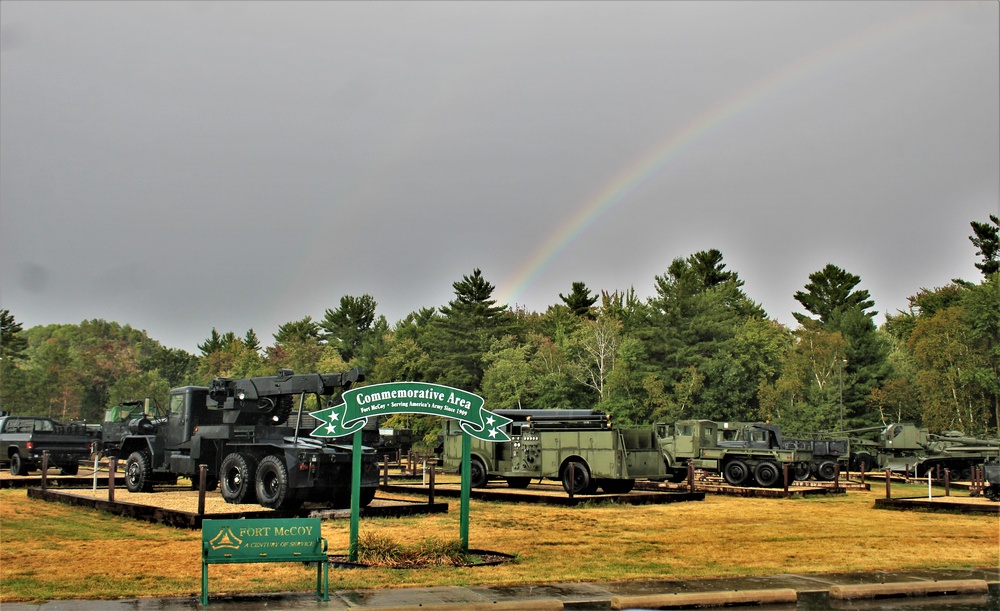 Rainbow over Fort McCoy's historic Commemorative Area