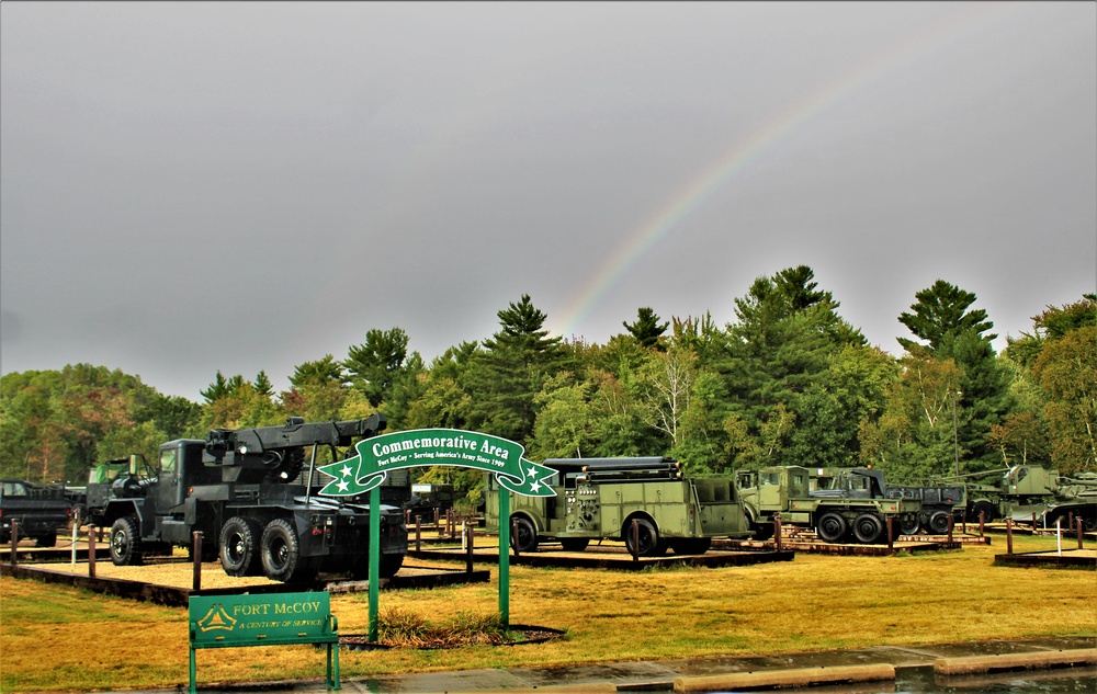 Rainbow over Fort McCoy's historic Commemorative Area