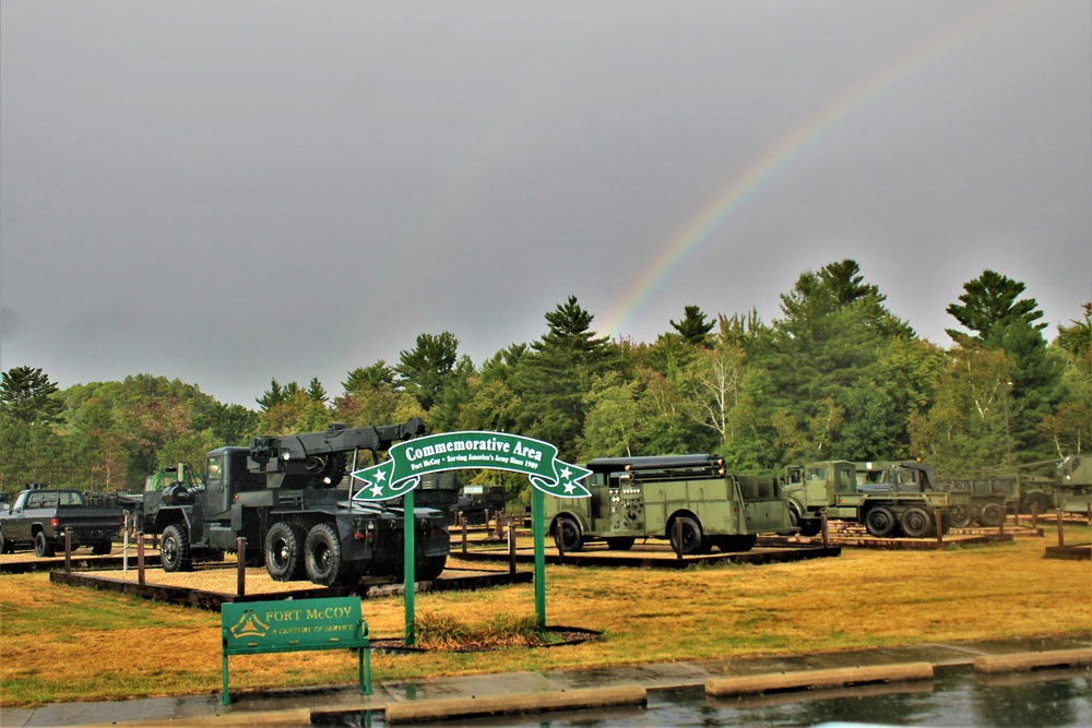 Rainbow over Fort McCoy's historic Commemorative Area