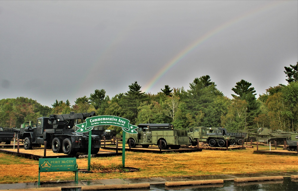 Rainbow over Fort McCoy's historic Commemorative Area