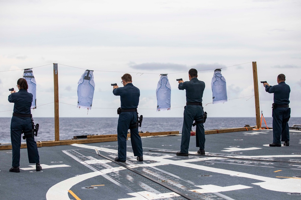 USS Ralph Johnson conducts gun shoot.