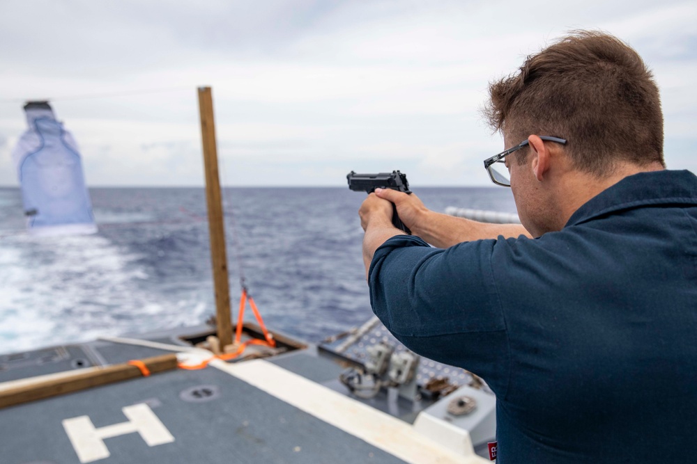 USS Ralph Johnson conducts gun shoot