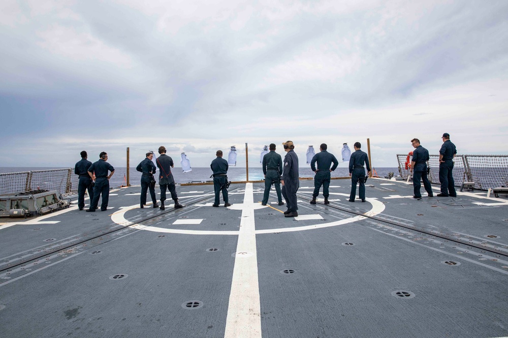 USS Ralph Johnson conducts gun shoot.
