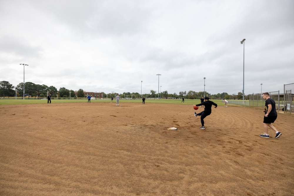 Single Marine Program host a kickball for Marines of MARFORCOM