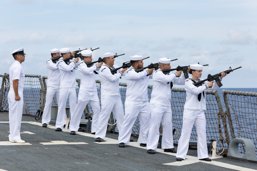 USS Stout Conducts Burial at Sea 21 Gun Salute