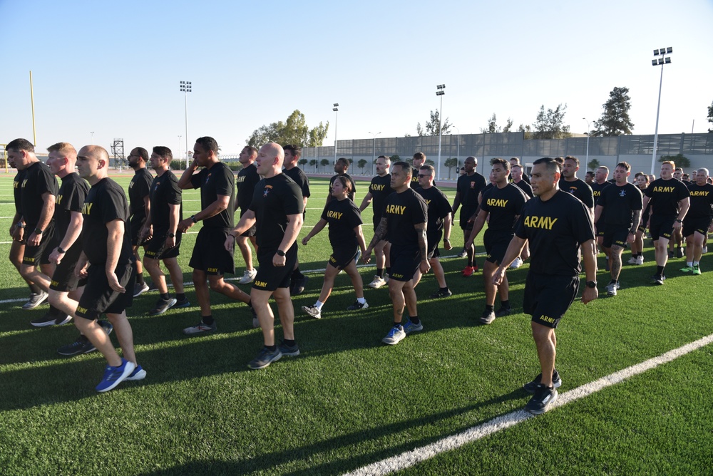 CSM Garza practices marching drills with NCOS at Joint Training Center Jordan