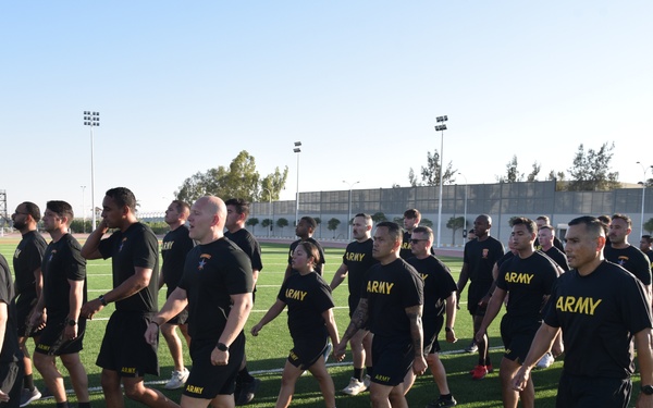 CSM Garza practices marching drills with NCOS at Joint Training Center Jordan