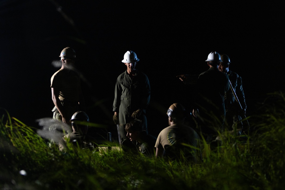 Dawn till Dusk - Japan Ground Self-Defense Force, U.S. Marines, and Sailors prepare Kirishima Training Area for airfield damage repair training