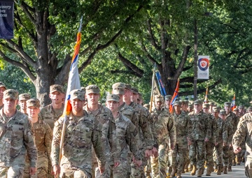 ROTC cadets marching in formation