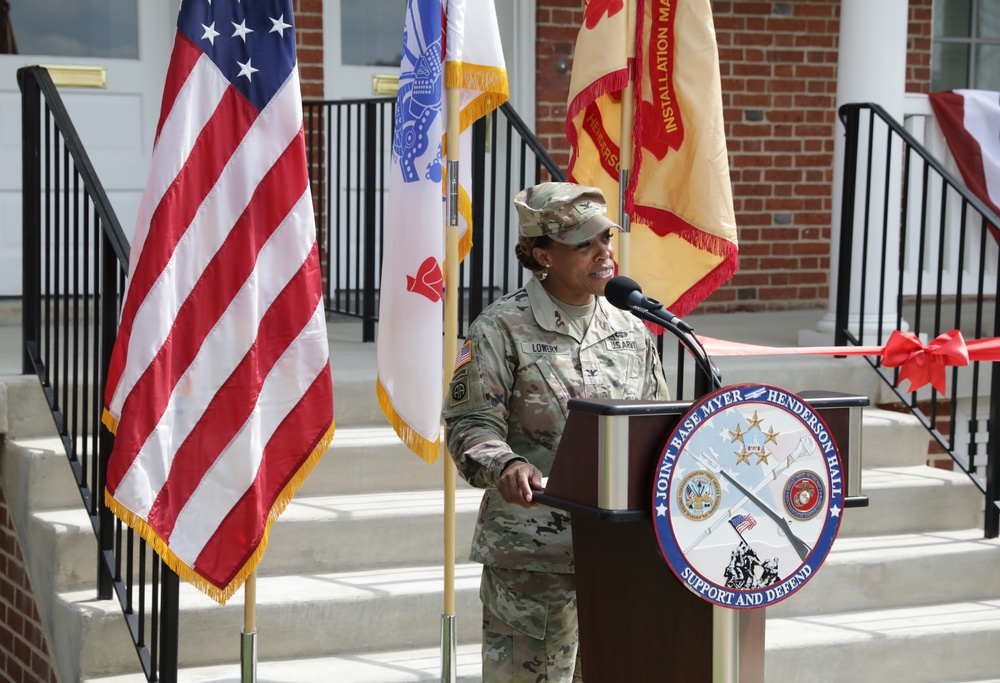 Col. Tasha Lowery gives remarks.