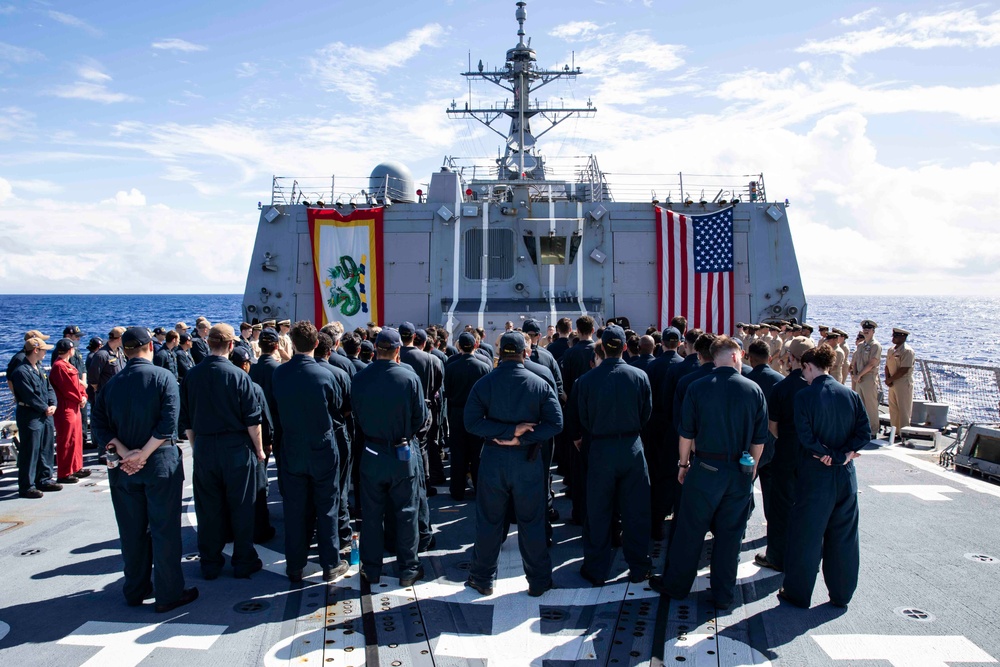 USS Ralph Johnson conducts chief pinning ceremony.