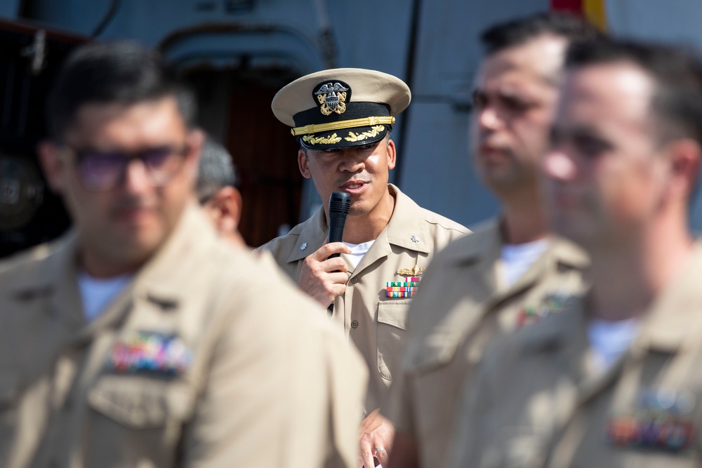 USS Ralph Johnson conducts chief pinning ceremony.