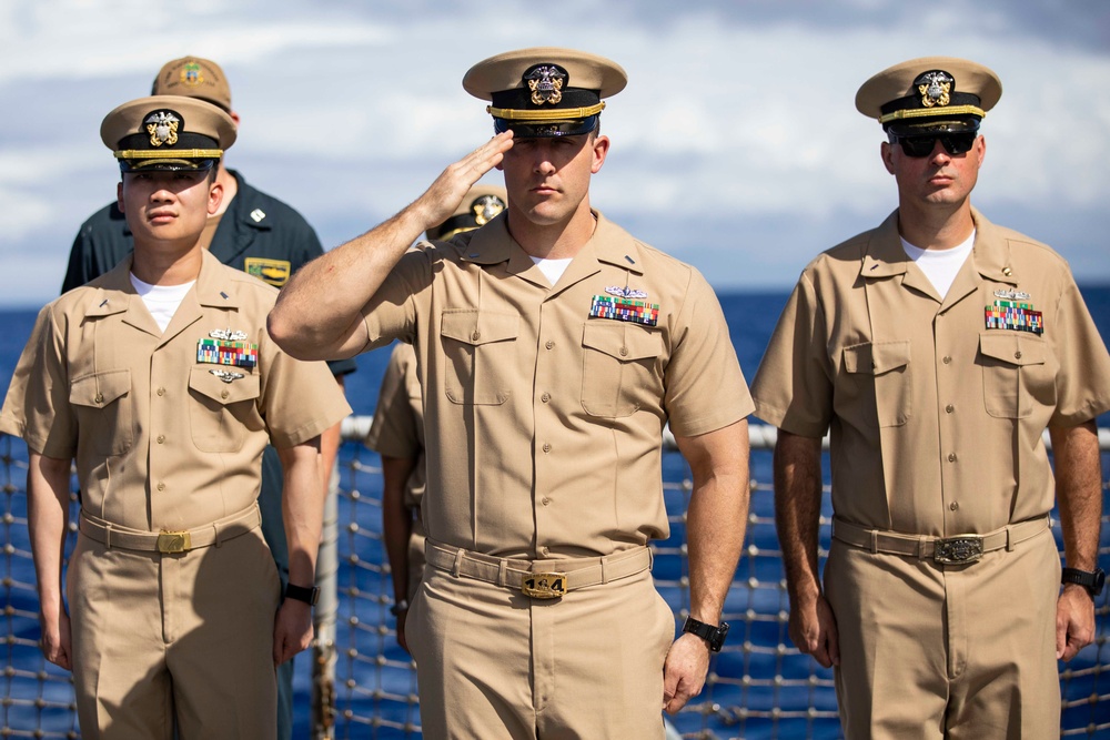 USS Ralph Johnson conducts chief pinning ceremony.