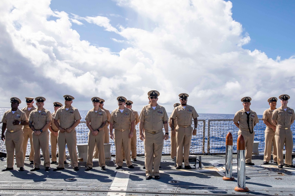 USS Ralph Johnson conducts chief pinning ceremony.