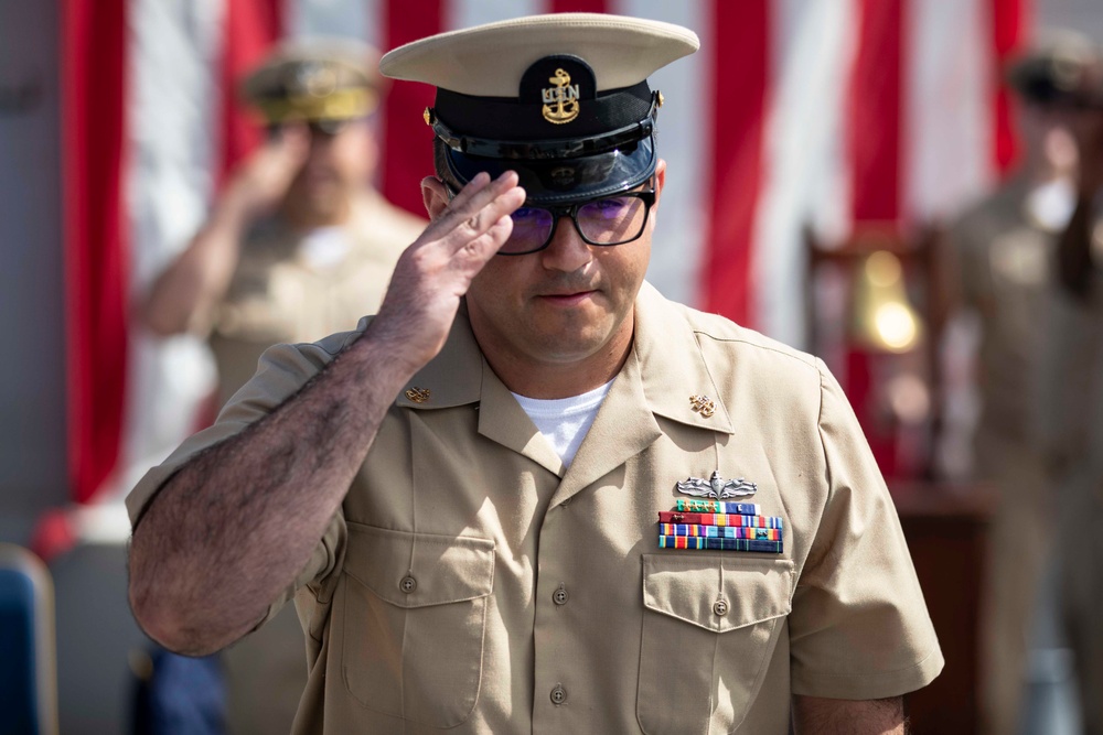 USS Ralph Johnson conducts chief pinning ceremony.