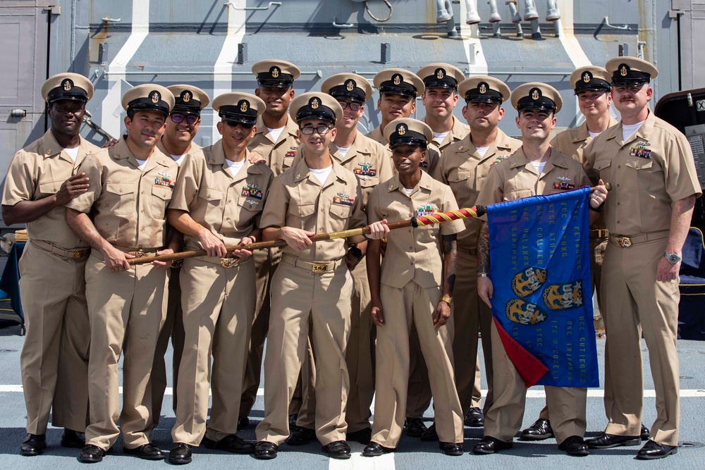 USS Ralph Johnson conducts chief pinning ceremony.