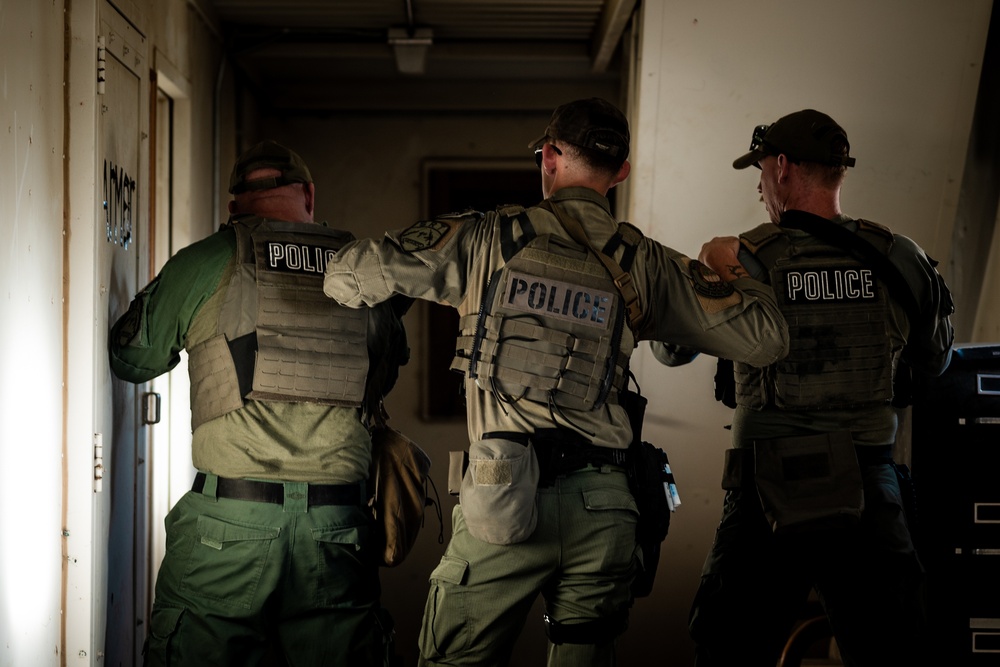 MCAGCC PMO Special Reaction Team Marines perform close-quarter combat tactics range