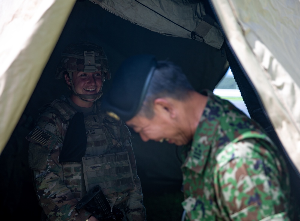 JGSDF 5th Brigade Headquarters Chief of Staff visits Camp Amami during Orient Shield 2023