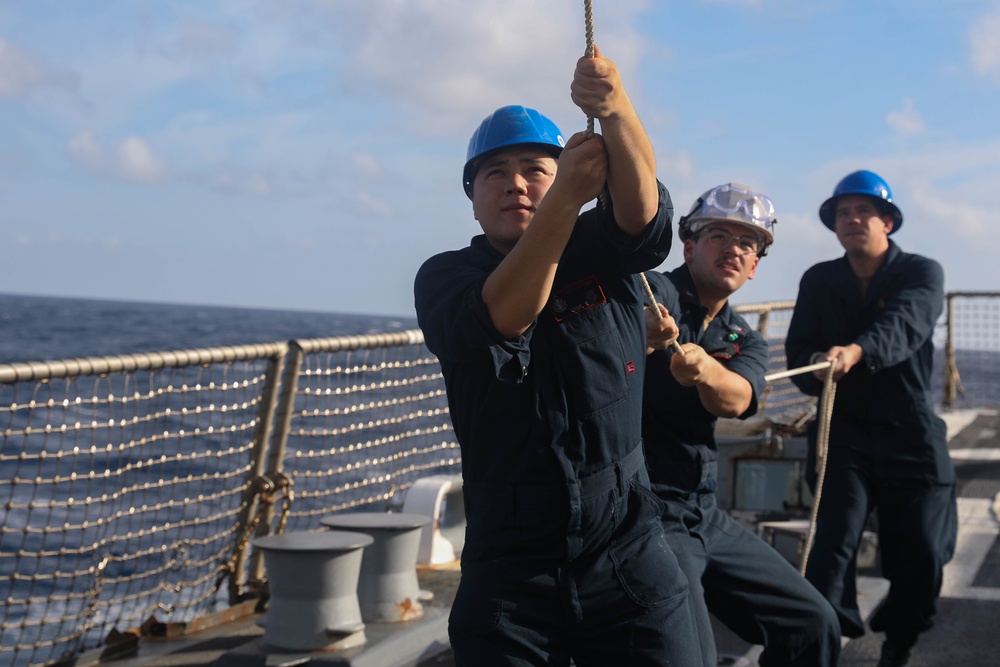 Sailors Conduct a Torpedo Upload Aboard USS Rafael Peralta (DDG 115)