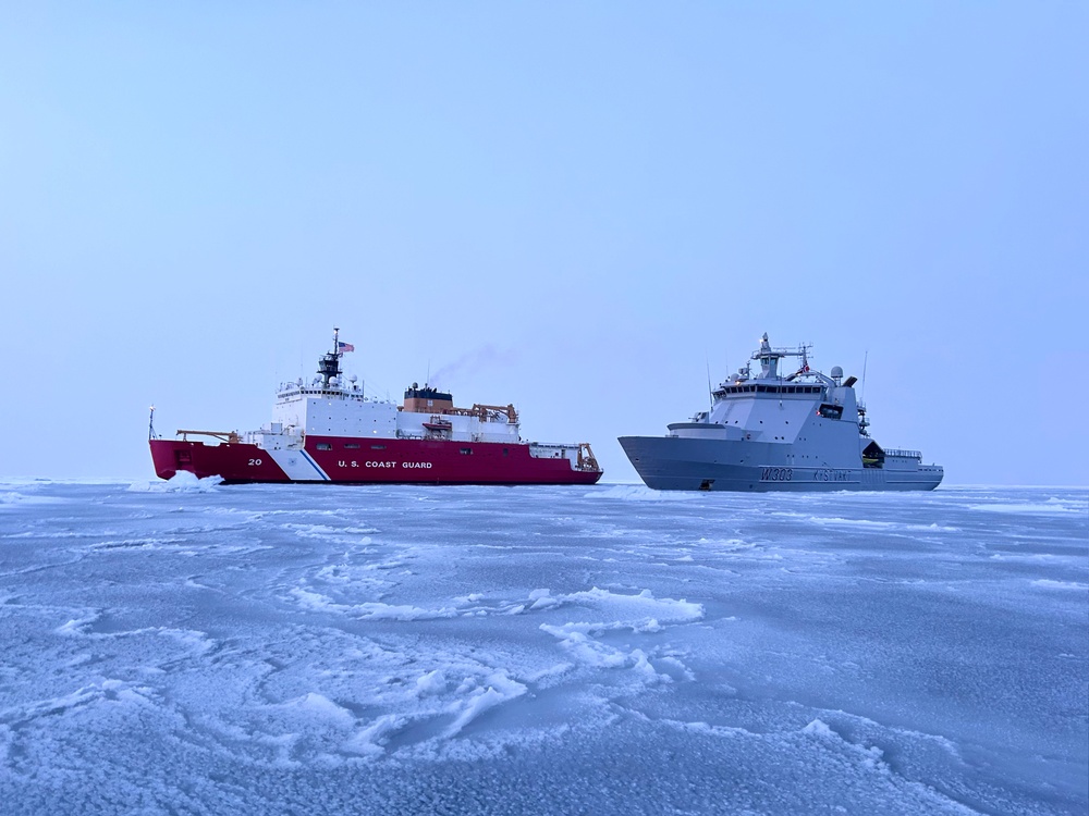 U.S. Coast Guard Cutter Healy, Norwegian Coast Guard Vessel Svalbard in Barents Sea