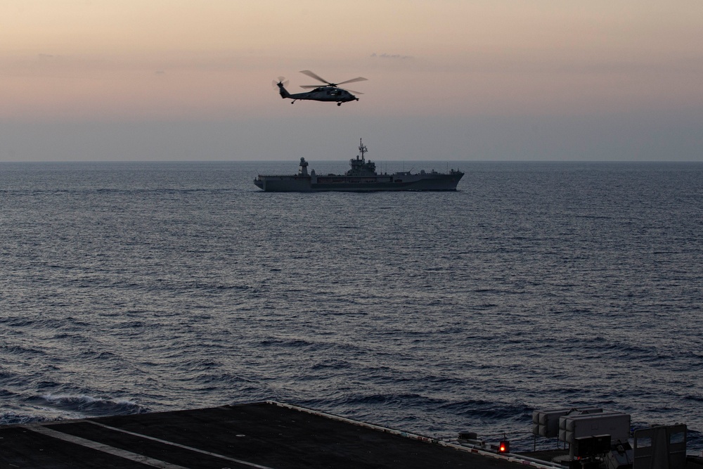 USS Mount Whitney (LCC 20) Steams Alongside USS Gerald R. Ford (CVN 78)