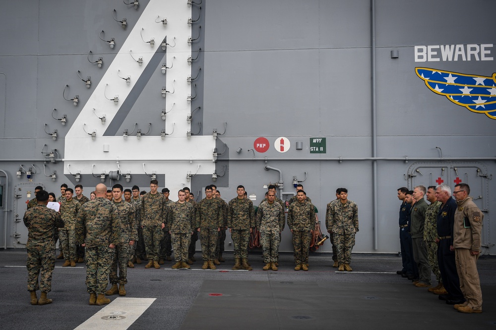 Combat Cargo Department promotes Marine aboard Boxer