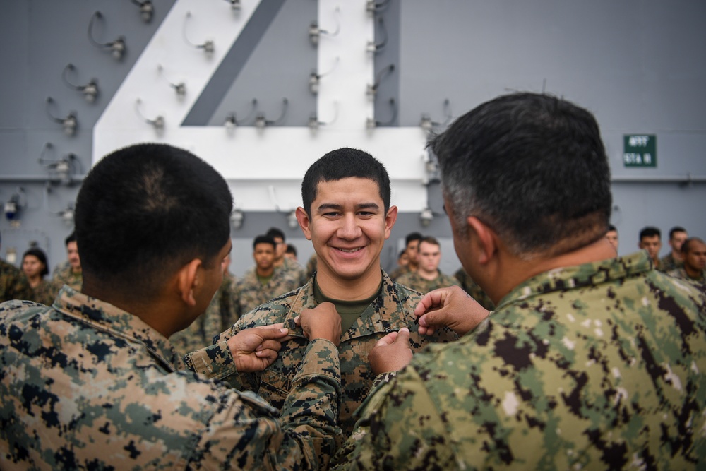 Combat Cargo Department promotes Marine aboard Boxer