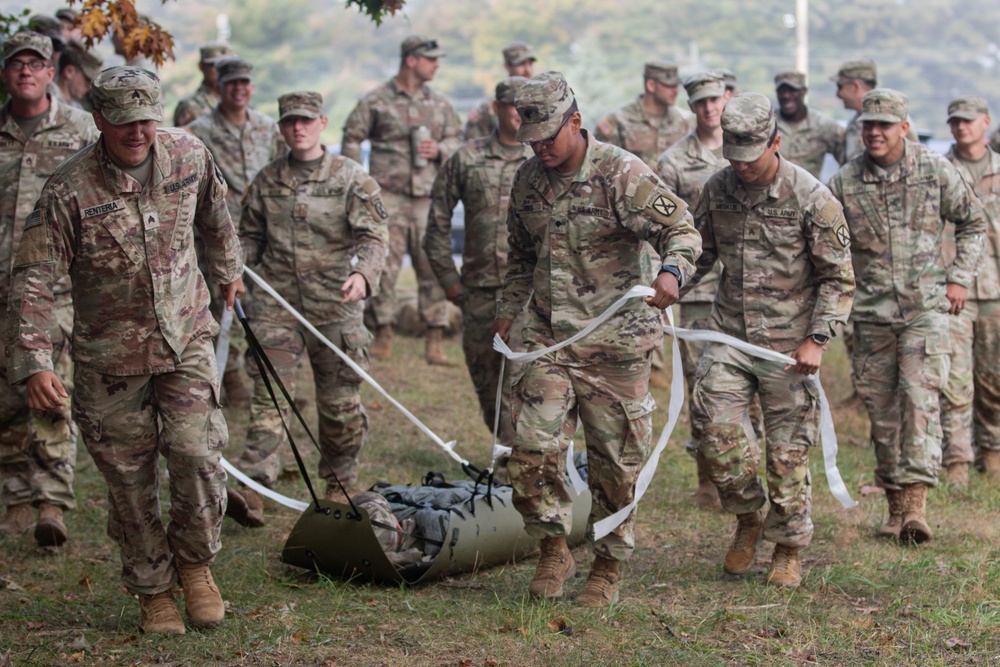 Soldiers with the 10th Mountain Division conducted a cold weather, medical and CASEVAC training lane during Alpine Readiness Week, Oct. 2, 2023, on Fort Drum, New York.